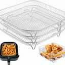 3 Pcs 8 Inch Square Air Fryer Rack, Stackable Stainless Steel Square Air Fryer Rack With Feet, Air Fryer Cooking Rack Square For For Cosori, Instant Vortex, Nuwave Airfryer, Ninja Foodi Grill