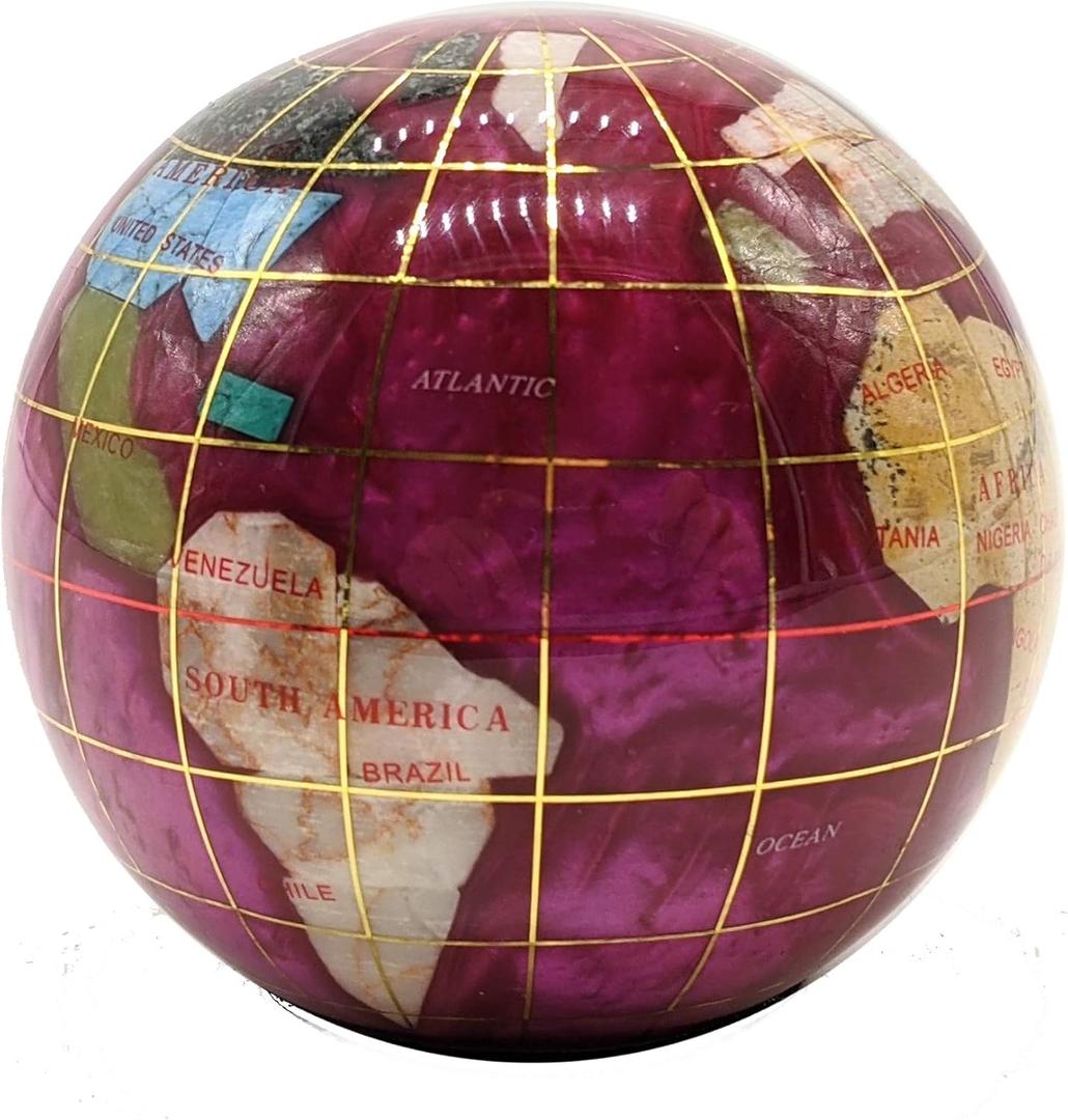 Unique Art 3-Inch Pink Pearl Swirl Ocean Gemstone World Globe Paper Weight
