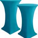 HolidayIdeas Cocktail Table Covers, 2 Pack - Fitted Stretch Spandex Square Corners Cocktail Tablecloths (Turquoise, Fit for 30"-32" Diameter x 43" Height Tables)