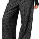 RoseSeek Women's Leopard Print Wide Leg Pants Patched Elastic Waist Casual Loose Trousers XX-Small Tall