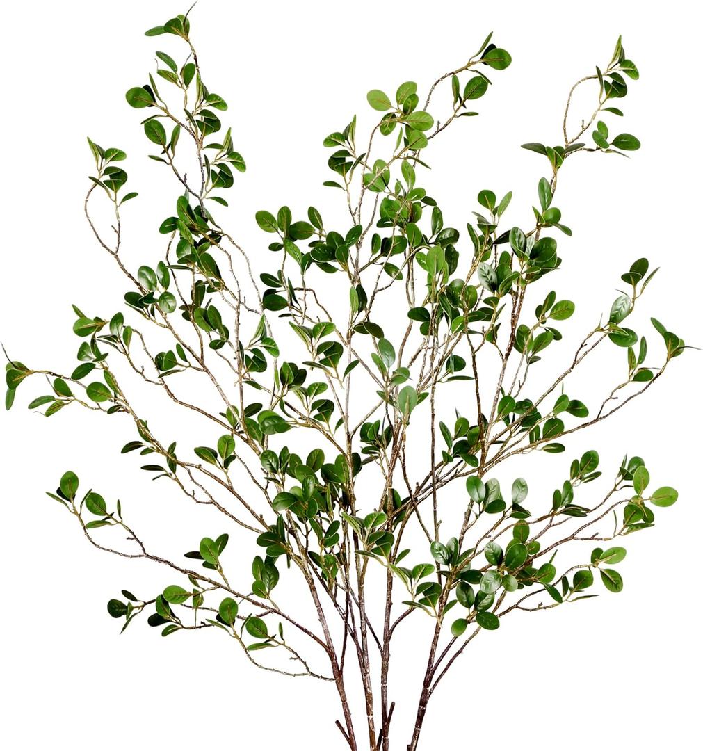 Sggvecsy 43 4Pcs Artificial Ficus Branches Faux Leaf Spray Green Eucalyptus Branches Artificial Greenery Stems Fake Ficus Twig Plants for Home Office Wedding Vase Filler Shop Decoration