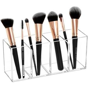HBlife Clear Makeup Brush Holder Organizer, Acrylic Cosmetic Brushes Storage with 4 Slots, Eyeliners Display Case for Vanity