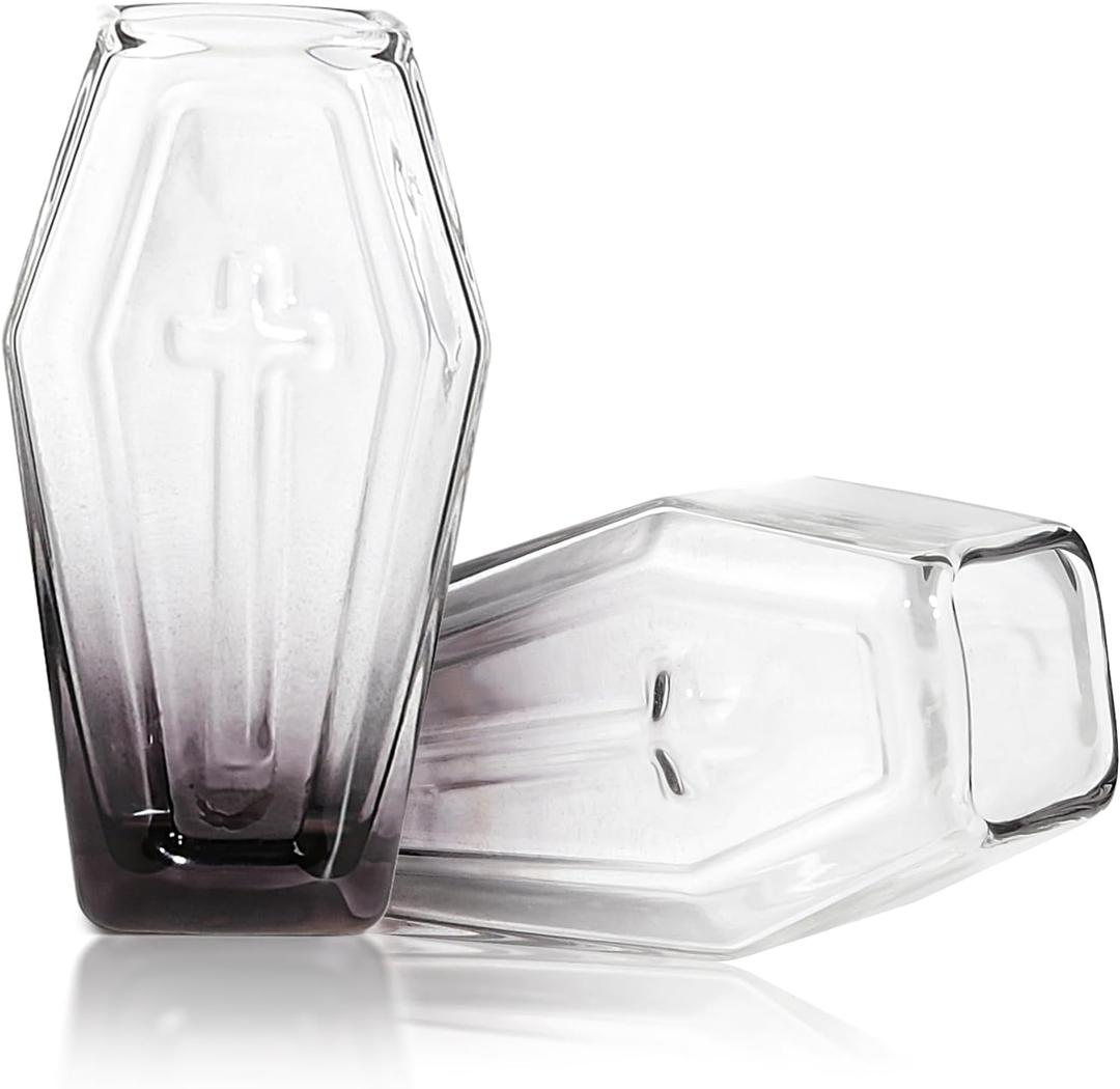 2PCS Coffin Shot Glasses 1.85 OZ Drinking Glass Black Shot Glasses Whiskey Glasses Set of 2 Alcohol Gifts Gothic Home Decor