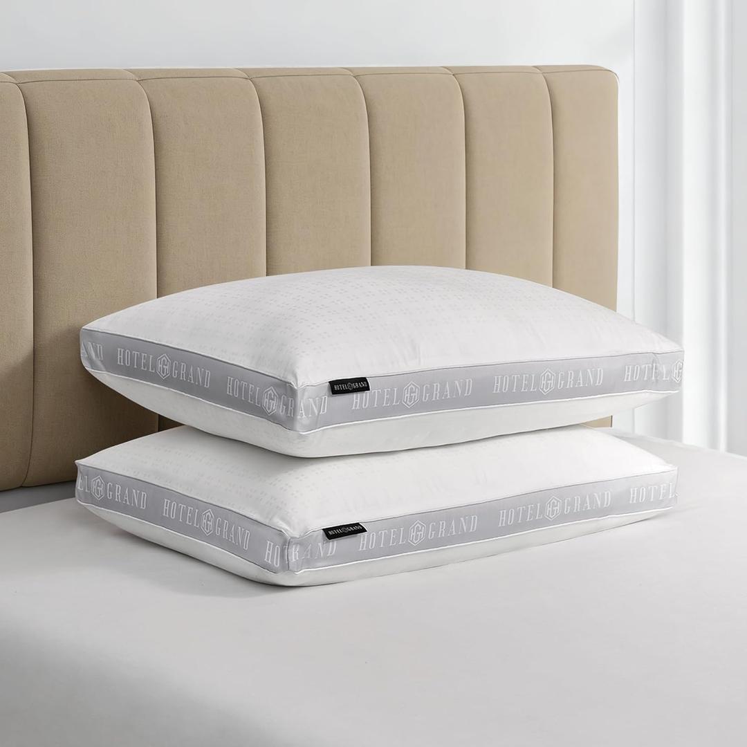 Hotel Grand Bed Pillows King Size Set of 2, 500 Thread Count Cotton Cover, Down Alternative Hotel Pillow for Side, Back, or Stomach Sleepers, Medium Firm Hypoallergenic 18x34