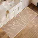 ZALL Tan Waffle Bath Mat Wavy,Super Absorbent Non Slip Bathroom Rug, Brown 24x60inch, Machine Washable Ultra Soft Floor Mats