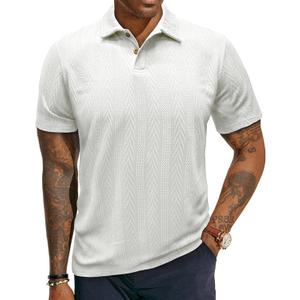 Men's Knitted Polo Shirts Short Sleeve Slim Fit Casual Golf Shirt Textured Knit V-Neck Summer Collared Tee Tops (Medium, White)