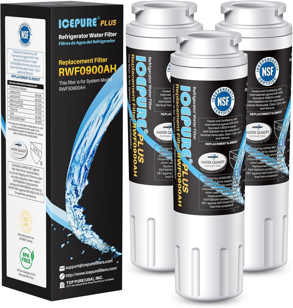 ICEPURE PLUS UKF8001 NSF/ANSI 53 Certified Replacement for Everydrop EDR4RXD1, Whirlpool Filter 4, Maytag UKF8001AXX-200, MPF15090, WF-UKF8001, Puriclean II, RWF0900A Refrigerator Water Filter, 3PACK