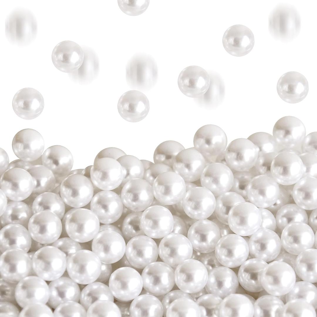 12mm 340Pcs Beige Glossy Pearl Beads Vase Filler for Centerpiece, Imitation No Hole Pearls for Crafting, Bulk Faux Beads for Party Home Decor