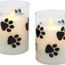 LumaBase Battery Operated LED Glass Candles with 3D Wick Flame, Paw Print - Set of 2