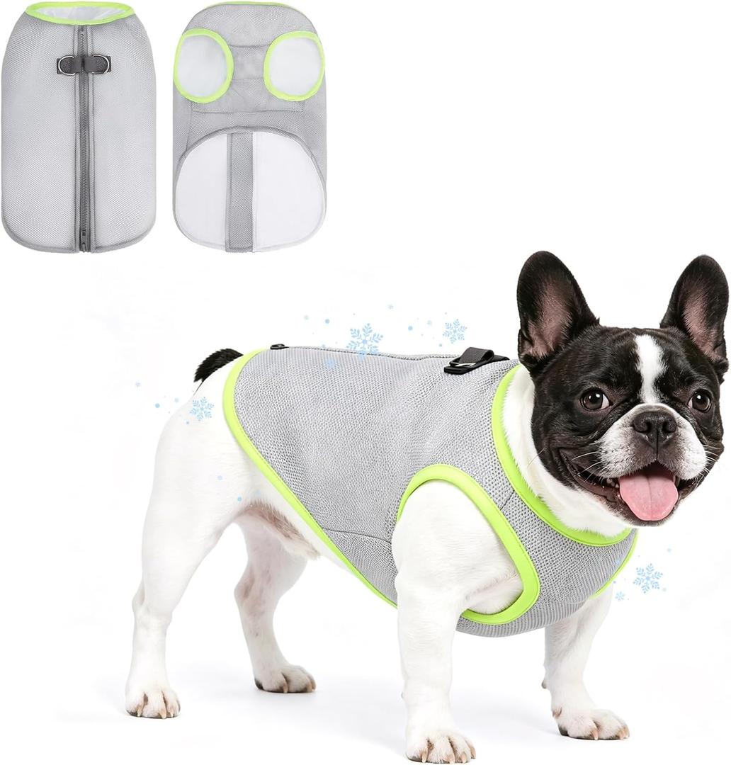KOOLTAIL Dog Cooling Vest, Sun Protection Easy on off Cooling Pet Shirt Harness with Zipper & Leash Ring, Breathable Summer Quick Dry Clothes, Relief in Hot Weather for Dogs, Grey L
