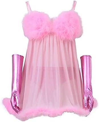CosplayDiy Women's Cosplay Pink Fembot Costume Dress Women's Sexy Robot Costume Feather Lingerie Set Adult L