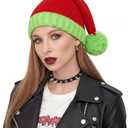 Mepase Knitted Santa Hat for Adult Christmas Goth Beanie Winter Hats with Pompom Women Men for Xmas Party