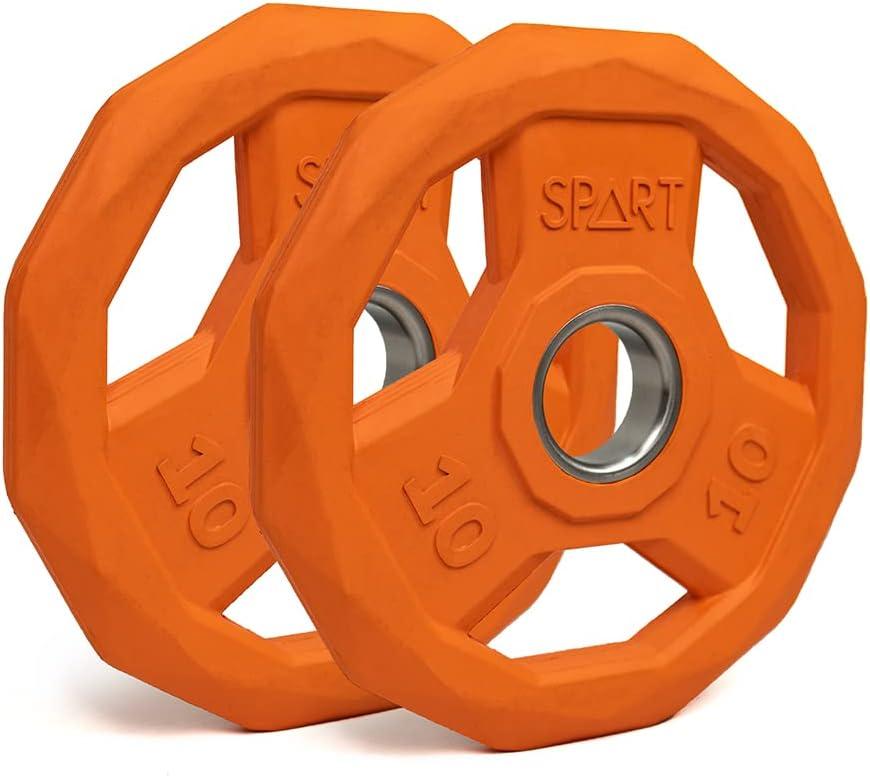 SPART Color Coded Weight Plate 2-Inch Rubber Coated Olympic Grip Plate for Barbell,Solid Cast Iron Weight Plates for Strength Training,Weightlifting,Crossfit,Home Gym, 10LB, Pair