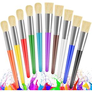 Paint Brushes for Kids, 10 Pcs Big Washable Chubby Toddler Paint Brushes, Easy to Clean & Grip Round and Flat Preschool Paint Brushes with No Shed Bristle for Acrylic Paint, Washable Paint (Assorted Colors)