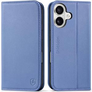 SHIELDON Real Leather Case Wallet for iPhone 17 6.3-inch 5G 2025 | Magnetic Closure | Folio | RFID Blocking Card Holder | Kickstand | Soft Shockproof Phone Cover | Wisteria Purple