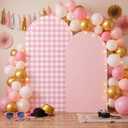 Tegeme Pink Gingham Arch Backdrop Cover 7.2ft 6.6ft Stretchy Backdrop Cover for Baby Shower Party Wedding Birthday Party Ceremony Banquet Decor