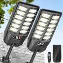 Solar Street Lights Outdoor 2 Pack, Motion Sensor Dusk to Dawn Security Lighting with Remote Control, IP66 Waterproof for Parking Lot, Backyard, Driveway, Garage, Wall or Pole Mount