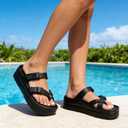 Goosecret Women's Platform Sandals with Arch Support Comfortable Foam Slides Summer Beach Sandals with Adjustable Buckle Black, 41