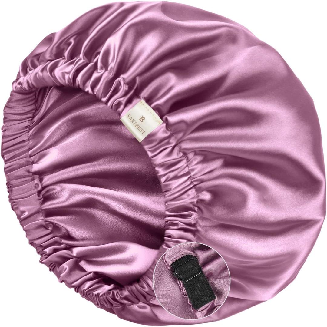 YANIBEST Silk Sleep Cap Satin Bonnet for Black Women Men for Curly Braids, Lavender, Large