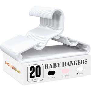 HOUSE DAY Plastic Baby Hangers for Closet 20 Pack, Durable Plastic Kids Hangers for Baby Clothes, Thin & Compact Childrens Hangers, Space Saving White Baby Hanger, Small Hanger for Kids Clothes