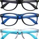 FANNYGO 3 Pack Kid Blue Light Glasses For Kids Girls Boys Computer Blue Light Kids Glasses Clear Glasses Age 3-9 (Black + Dark Blue + Light Blue)