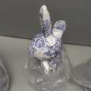 Threehoney 3 Pcs Easter Bunny Decorations Chinoiserie Blue and White Floral Rabbit Figurines 15.5/13/10 Inch Easter Bunny Centerpieces for Table Mantel Decor Spring Farmhouse Home Office Holiday Party (Large)