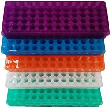 Tube Rack Double Panel 60 Positions Polypropylene for 0.5ml-2ml Microcentrifuge Tubes, Pack of 5(Blue, Orange,White, Purple, Green)