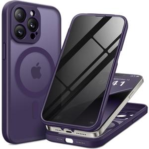 BERFY Magnetic for iPhone 14 Pro Max Case, Compatible with MagSafe,Built-in Privacy Screen Protector and Upgraded Camera Protection,Anti-Spy Full Body Shockproof Phone Case for 14 Pro Max 6.7", Purple