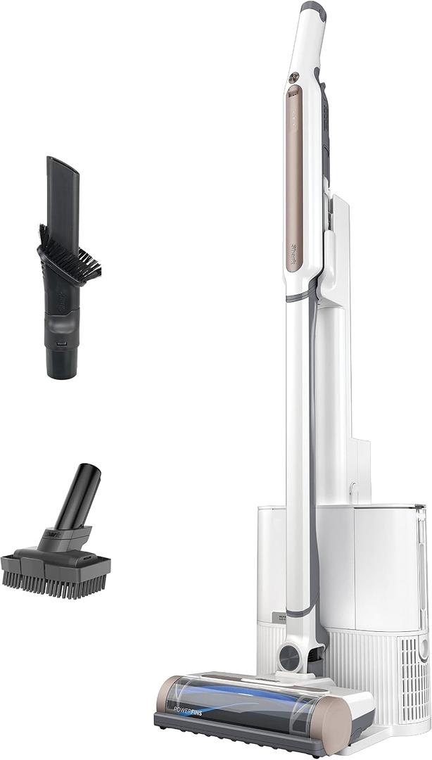 Shark WS642AE WANDVAC System, Ultra-Lightweight Powerful Cordless Stick Vacuum with HEPA Self-Empty Charging Base, Anti-Allergen Complete Seal, PowerFins, Self-Cleaning Brushroll & Pet Tool, White