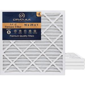 ORAKAA 16x25x1 Inches Air Filter MERV 8, AC Furnace Air Filter Replacement, Pleated HVAC Filters for Home, Dust Pollen Lint Dander, Premium Quality - 4 Pack