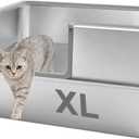 High Sided,XL Stainless Steel Cat Litter Box with Metal Lid,10.24 inch Tall