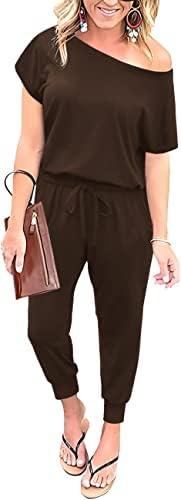 KAY SINN Summer Jumpsuit Rompers Off Shoulder for Women with Pockets Casual Elastic Waist, Size XL