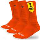 NXT NXTRND 3 Pairs Compression Running Socks for Men, Cushion Athletic Crew Socks, Basketball, Football, Hiking (Large, Orange)
