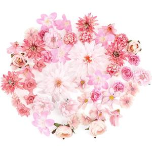 LACGO 48 PCS Fake Flowers Heads - Artificial Flower Heads Bulk Silk Faux Rose DIY Flower Embellishments Blossom Wreath Bouquets for Crafts Wedding Bridal Party Baby Shower Home Decoration(Pink)