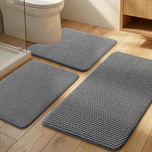 YIHOUSE Bathroom Rugs Set 3 Piece, Extra Soft Absorbent Chenille Bath Mats & U-Shaped Contour Toilet Rug, Non Slip Machine Washable Bath Mat for Shower Tub Sink, Dark Grey