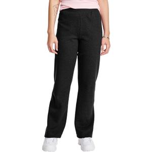 Hanes Womens Sweatpants, EcoSmart Fleece Pants, Pocketless Open-Bottom Sweatpant, Regular & Petite (Large, Ebony)