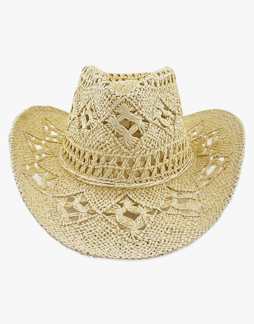 Women Straw Cowboy Hats, Sparkly Western Cowgirl Hat for Holiday, Foldable Vacation Beach Sun Hat with Wide Brim for Summer