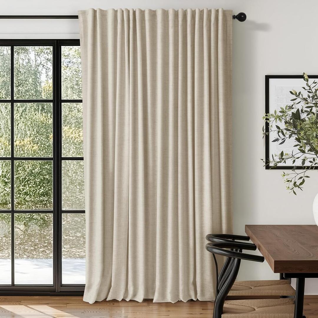 100% Blackout Shield Linen Blackout Curtains for Bedroom 84 Inches Long, Back Tab/Rod Pocket Living Room Drapes, Thermal Insulated Blackout Curtains 1 Panel Set, 100" W x 84" L, Oatmeal
