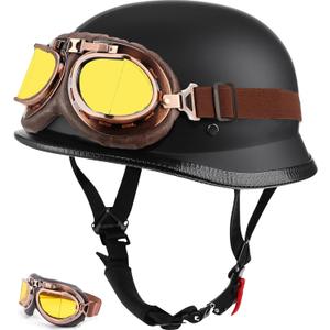Half Motorcycle Helmet Halfs Shell Helmet German Style Motorcycles Helmets (Black, M)