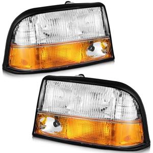WEELMOTO Headlights Only for 1998-2004 GMC Sonoma / S15 with Fog Lights | 1998-2001 Oldsmobile Bravada / 1998-2001 GMC Jimmy (Fits factory models), Chrome Housing Amber Reflector, Plug-and-Play