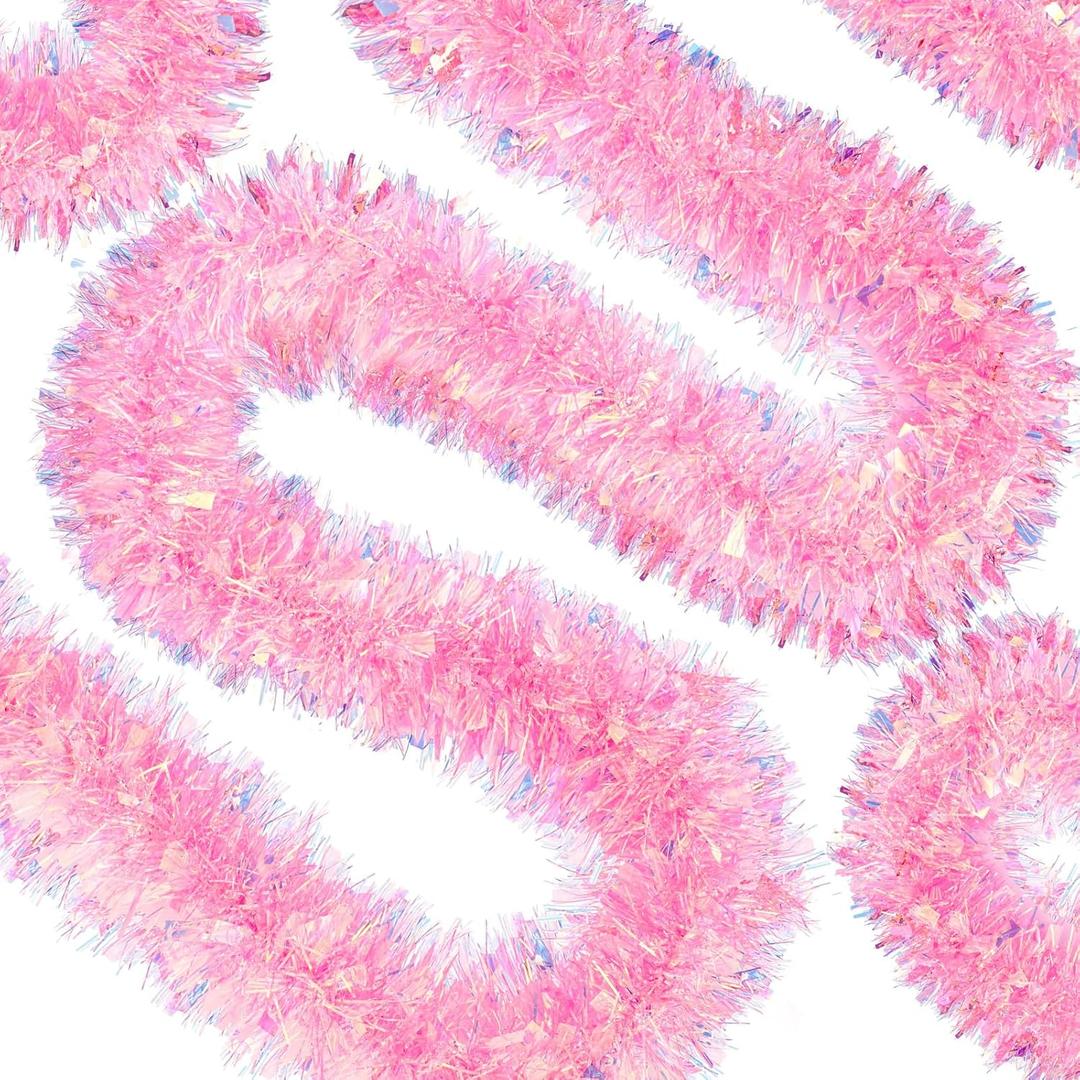 WILLBOND Christmas Tinsel Garland Xmas Metallic Tinsel Twist Garland Glitter Christmas Tree Hanging Wreath Decor for Staircase Railing Banister Indoor Outdoor Ornament (Pink, 26.2 ft)