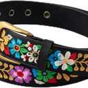 Geyoga Mexican Floral Belt Women Embroidered Western Boho PU Leather Fashion Belt for Dress Jeans Cinco De Mayo Luau Party