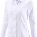 Button Down Shirts for Women Dress Shirts Long Sleeve Stretch Wrinkle Free Work Solid Casual Office Blouses Top (Large, White)
