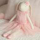 Lilly The Bunny | Beautiful Cream Cotton Linen Plush Doll with Floppy Ears, Arms & Legs | Authentic Pink Ballerina Tutu, Slippers & Cuddly Fur Top | Soothing Hand Stitched Face