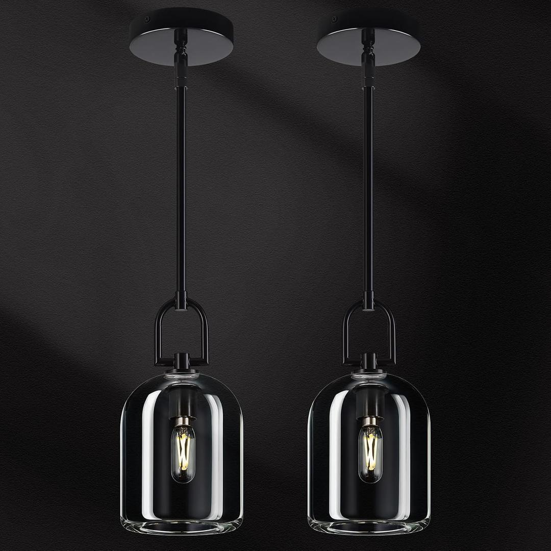 Modern Black Pendant Lights Kitchen Island Ceiling Chandelier Indoor Thick Crystal Hanging Light Fixtures for Kitchen Living Room Dining Room Bedroom2Pack