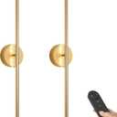Battery Operated Wall Sconces with Remote Control, Dimmable Wall Sconces Set of Two, 350Rotate, 3000K LED Gold Wireless Wall Light for Living Room, Bedroom, Hallway, 28.3 Inch (2 Pack)