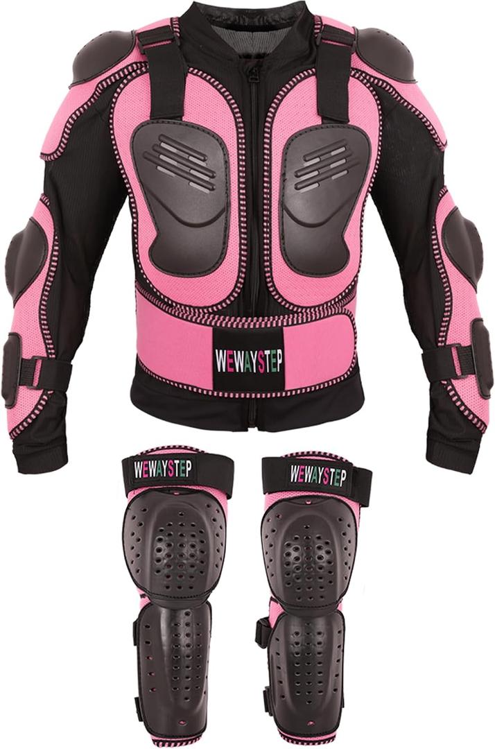 Kids Motorcycle Jacket Suit , Youth Dirt Bike Gear Armor Suit (Pink, L)