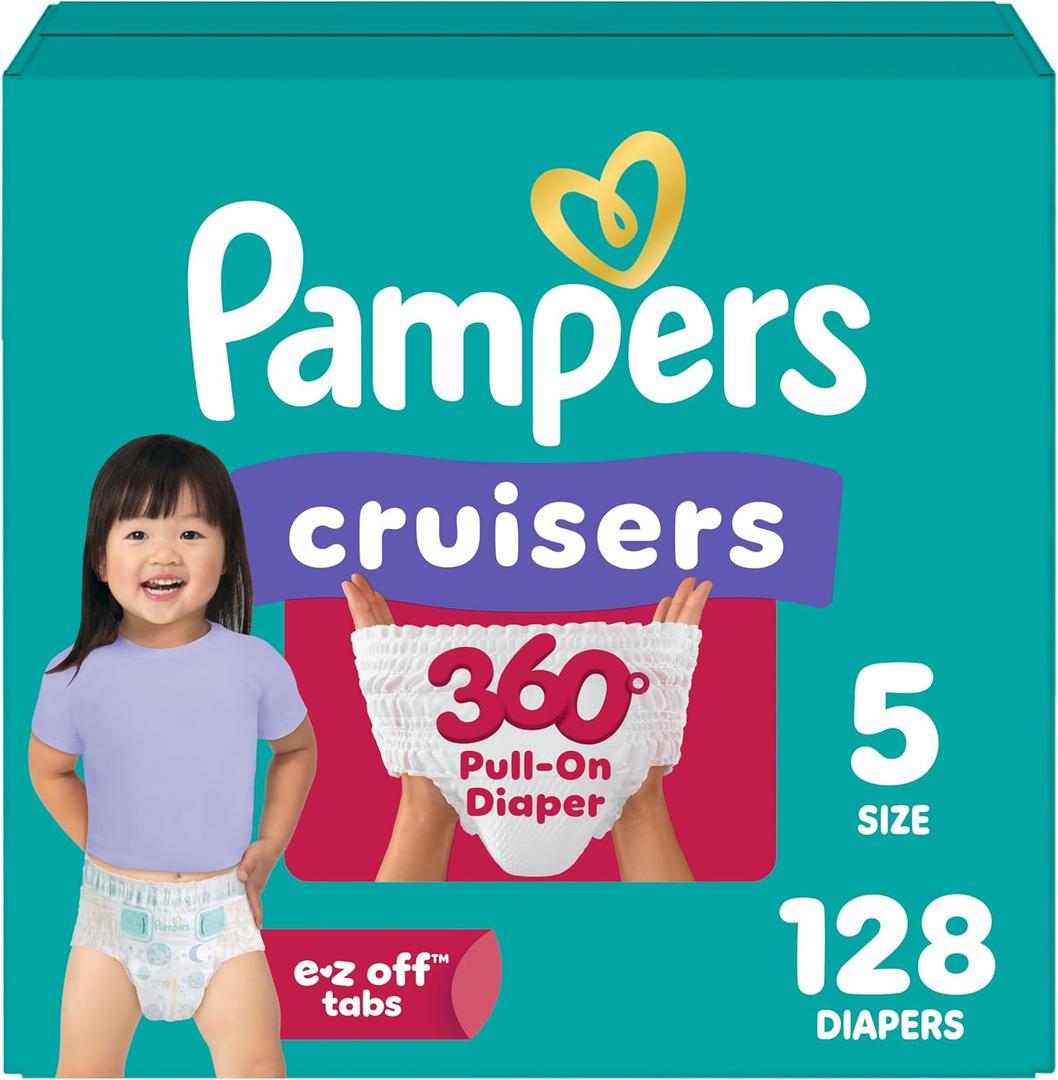 Pampers Diapers - Cruisers 360 - Size 5, 128 Count, Babyproof up to 100% Leakproof Pull-On Diaper