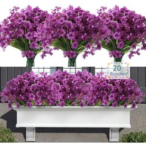 Satefello 10 Bundles Artificial Flowers for Outdoors, UV Resistant Fake Realistic Flowers with Plastic Plants Spring Decor, Faux Silk Flowers for Outside Window Box Front Porch Planter Decor-Purple