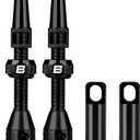 BWSHLF Tubeless Presta Valve Stem 40/44/55/60/65/70/80/100 mm, Super Light Alloy Presta Valve Stem Kit with Valve Core Remover Tool and Valve Stem Caps - Multiple Color and Size Options(Pair) (black)